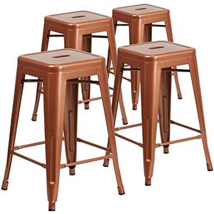 Flash Furniture Kai Commercial Grade 4 Pack 24 ""Hoge Backless Koperen Binnen-Buiten Teller Hoogte Kruk