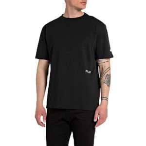 Replay Heren T-shirt korte mouwen regular fit Pure Logo collectie, 098 Black, XL