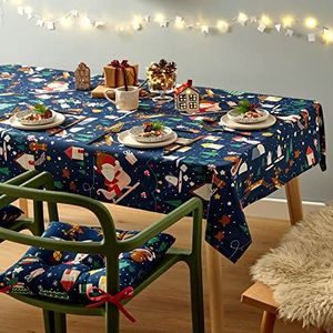 Catherine Lansfield Dineren Kerstman Wonderland Veeg Clean 132x178 cm Tafelkleed Navy