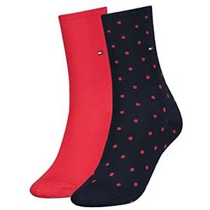 Tommy Hilfiger Dotted sokken voor dames, verpakking van 2 stuks, rood/marineblauw., 35-38 EU