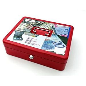 Cash Box Cash Box van metaal met muntenvak Euro - kleur rood