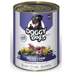DOGGY Dog Paté Wild & Lam, 6 x 800 g, nat voer voor honden, graanvrij hondenvoer met zalmolie en groenlipmossel, compleet voer met spinazie en aardappelen, Made in Germany