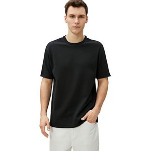 Koton Heren Crew Neck Short Sleeve Strip Print Gedetailleerd T-shirt, zwart (999), L
