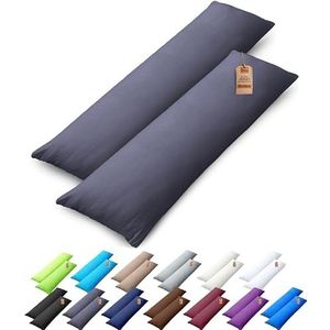 NatureMark 2-pack jersey kussensloop kussenslopen zijslaper hoofdkussen nekkussen vele maten en kleuren OEKO-TEX (40 x 145 cm (zijslaper / zoogkussensloop), antraciet grijs)