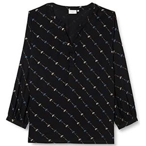 Kaffe Curve Dames Plus Size blouse met lange mouwen, zwart/Infinity Graphic Lines, 52