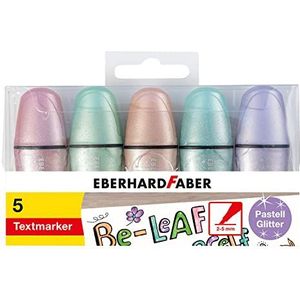 Eberhard Faber 551409 - Mini tekstmarkers met wigvormige punt, 5 markeerstiften in pastelkleuren met glittereffect, markeerstift voor school, universiteit, kantoor en vrije tijd