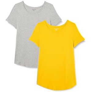 Amazon Essentials Dames tuniek met korte mouwen en ronde hals, 2 stuks, lichtgrijs heather/goudgeel, XX-Large