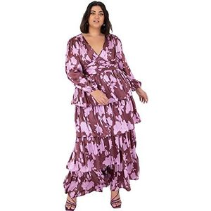 Anaya with Love Vrouwen Maxi Jurk voor Bruiloft Gast Dames Lange Mouw Lengte Diepe V Plunge Hals Bloemen Gelaagde Ruche Empire Taille, Bloemen, 44