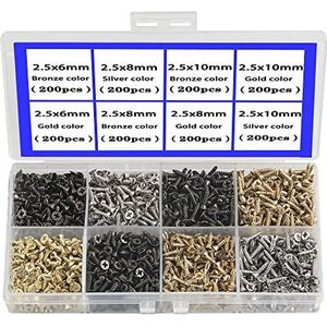 2,5 mm Kleine Schroef Platte Kop Zelftappende Schroef Multifunctionele DIY Hardware Accessoires Mini Schroevenset Goud Brons Zilver 1600 Stuks