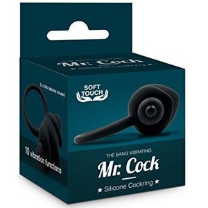 Mr. Cock The Bang Penisring met vibratie van Soft Touch siliconen verhoogt de vertraging van de ejaculatie voor mannen, kleur zwart