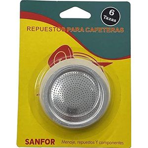 Sanfor Rubberen afdichtingen + filter voor Italiaanse koffiezetapparaten, 6 kopjes, rubber wit, aluminium, 72 x 55 x 8 mm