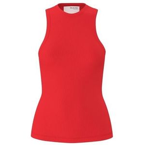 SELECTED FEMME Geribbelde tanktop voor dames, flame scarlet, M