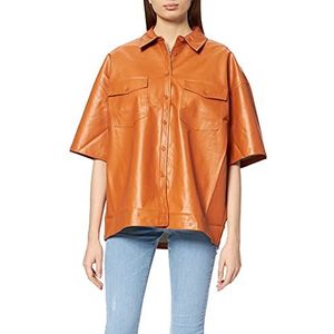 NA-KD Oversized Pu Shirt met korte mouwen voor dames, Oranje, 44 NL