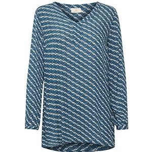 KAFFE Dames Tunic blouse V-hals lange mouwen losse pasvorm Back Yoke ronde zoom dames, Legion Blue Graphic Print, 42