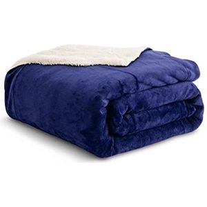 Kono Sherpa fleece plaid deken 150 * 200 cm zachte, gezellige pluizige omkeerbare microvezel massieve dekens voor bed bank sofa (marine, twee- of tweepersoonsbed)