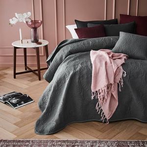 ROOM99 Leila Elegante sprei in donkergrijs, 170 x 210 cm, veelzijdige woondeken als bedsprei of bankovertrek, sprei deken voor bed en bank, quilt-stijl, ideaal als sprei