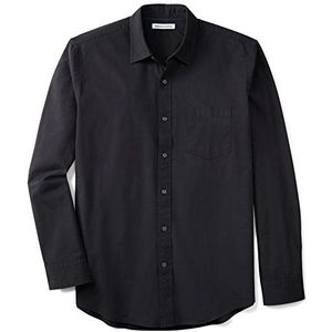 Amazon Essentials Heren Regular-Fit Casual Poplin Shirt met lange mouwen, zwart gewassen, Medium