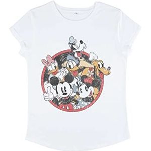 Disney Classics Dames Mickey Classic-Retro Groupie Organic Roll Sleeve T-Shirt, Wit, L, wit, L