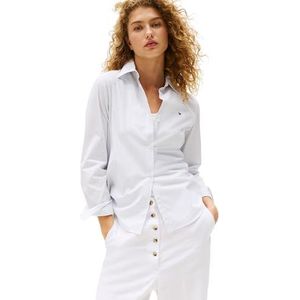 Tommy Hilfiger Dames ESS POPLIN regelmatig shirt WW0WW47169 L/S shirt, blauw (Classic Ithaka STP Breezy Blue), 32, Blauw (Classic Ithaka Stp Breezy Blue), 58