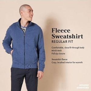 Amazon Essentials Fleece Mock Neck Sweatshirt met volledige rits Blauw, XL
