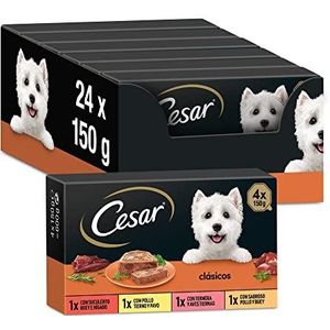 Cesar Natvoer voor honden, selectie van klassiekers in paté, multipack (6 x 4 bekers x 150 g)