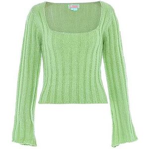 Libbi Modieuze gebreide trui voor dames met vierkante kraag acryl mint groen maat M/L, mintgroen, M