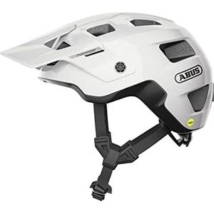 ABUS MTB Helm MoDrop MIPS - robuuste fietshelm met impactbescherming voor mountainbikers - individuele pasvorm - unisex - wit glanzend, maat M