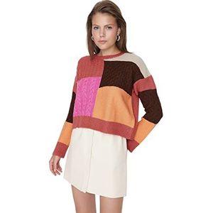 Trendyol Vrouwen ronde hals Colorblock Regular Sweater Sweater, Oranje, L, ORANJE, L