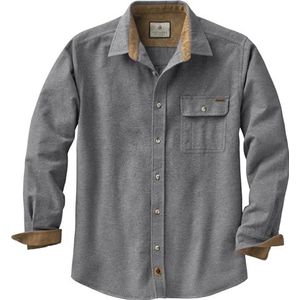 Legendary Whitetails Men's Standard Buck Camp Flannel, Long Sleeve Plaid Button Down Casual Shirt, Corduroy Cuffs, Charcoal Heather, Small