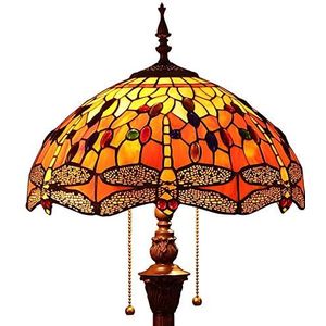 Bieye L30712 Staande lamp Tiffany stijl gekleurd glas libel voor woonkamer, decoratie, 165 cm hoog, oranje