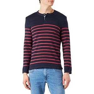 Armor Lux Heren sweatshirt, marineblauw, Tunesische kraag, Schip/Cranberry, 3XL