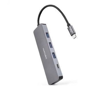 VoltShine USB-C naar 3 x USB 3.0 en 1 x USB-C, aluminium, 10 cm; ideaal voor het uitbreiden van poorten en het gelijktijdig aansluiten van meerdere apparaten.