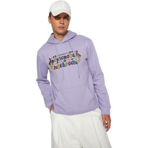 Trendyol Effen regular sweatshirt met capuchon voor heren, Lila, XL