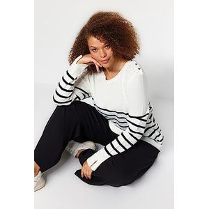 Trendyol Dames GESTREFT Lange Mouwen Ontspannen Sweater in Plus Size, ecru, 4XL/Grote maten