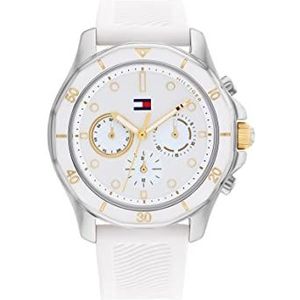 Tommy Hilfiger Analoog multifunctioneel kwartshorloge voor dames met siliconen of roestvrijstalen armband, Wit, Modern