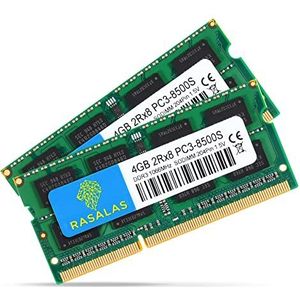 Rasalas 8 GB Kit (2 x 4 GB) PC3-8500S 1067 MHz 1066 MHz DDR3 8500 PC3-8500 SODIMM RAM Upgrade voor eind 2008, vroeg/midden/eind 2009, medio 2010