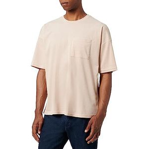Koton Basic oversized T-shirt voor heren, met zakken, gedetailleerde ronde hals, korte mouwen, beige (057), S