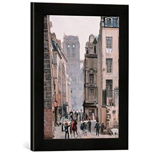 Ingelijste afbeelding van Eduard Gaertner Parijs, Rue Neuve-Notre-Dame, kunstdruk in hoogwaardige handgemaakte fotolijst, 30 x 40 cm, mat zwart