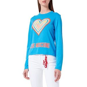 Love Moschino Dames Maxi Multicolor Heart and Istitutional Logo Intarsia. Pullover, lichtblauw, 38