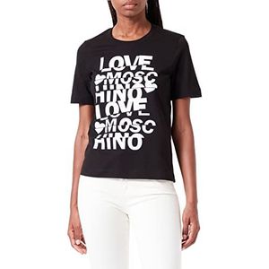 Love Moschino Dames Regular Fit Korte Mouwen met Glitter Cut T-Shirt, Zwart, 44