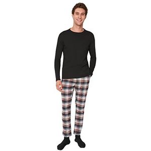 Trendyol Dames Man Plaid Gebreide Pyjama Set, Zwart, L (Pack van 2), Zwart, L