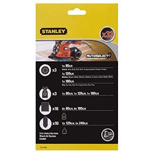 Stanley Schuurpapierset voor multischuurmachine (32-delig, excentrische en multi-schuurpapier, schuurbladen, vingerschuurhulp/contourslijpen, geschikt voor Black + Decker) KA280K STA37095