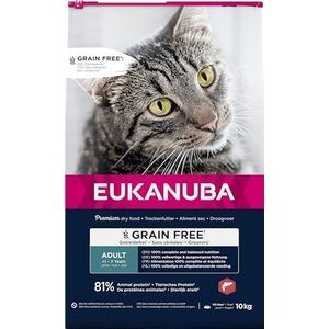 EUKANUBA Graanvrij* premium kattenvoer met zalm - droogvoer voor volwassen katten van 1 jaar, 10 kg