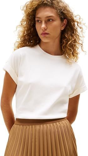 Tommy Hilfiger S/S T-shirt voor dames, Wit (Ivoorzijde/Dark Night Navy Stp), XXS