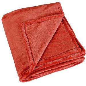 LINDER - Rechthoekige deken zacht en cocooning – kleur: baksteenoranje – 100% polyester – afmetingen 130 x 180 cm – collectie Cocoon