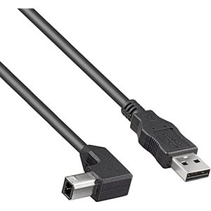 PremiumCord USB 2.0 High Speed kabel M/M 5 m, A-stekker naar B-stekker 90°, USB-verbindingskabel voor scanners enz, dubbel afgeschermd, AWG28, kleur zwart, lengte 5 m