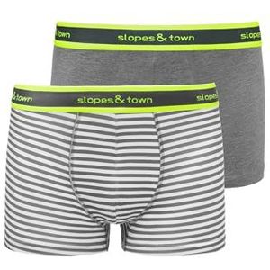 Slopes and Town Bamboo Boxer Shorts Melange/Grey Stripes (2-Pack), grijs, S
