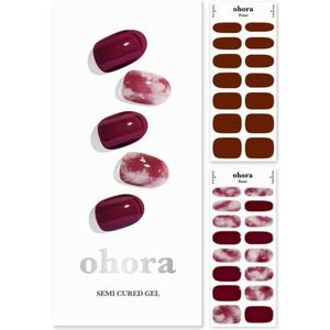 ohora Semi Cured Gel Nail Strips (N Mulberry) - Red, Ombre, Works with Any UV/LED Lamps, Salon-Quality, Long Lasting, Easy to Apply & Remove - Includes 2 Prep Pads, Nail File & Wooden Stick