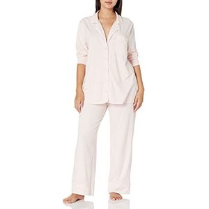 Amazon Essentials Dames katoenen modaal shirt met lange mouwen en volledige lengte pyjamaset (verkrijgbaar in grote maten), lichtroze, X-Small