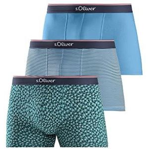 s.Oliver Boxershorts voor heren, verpakking van 3 stuks, Groen-blauw patroon + blauw gestreept + blauw, S
